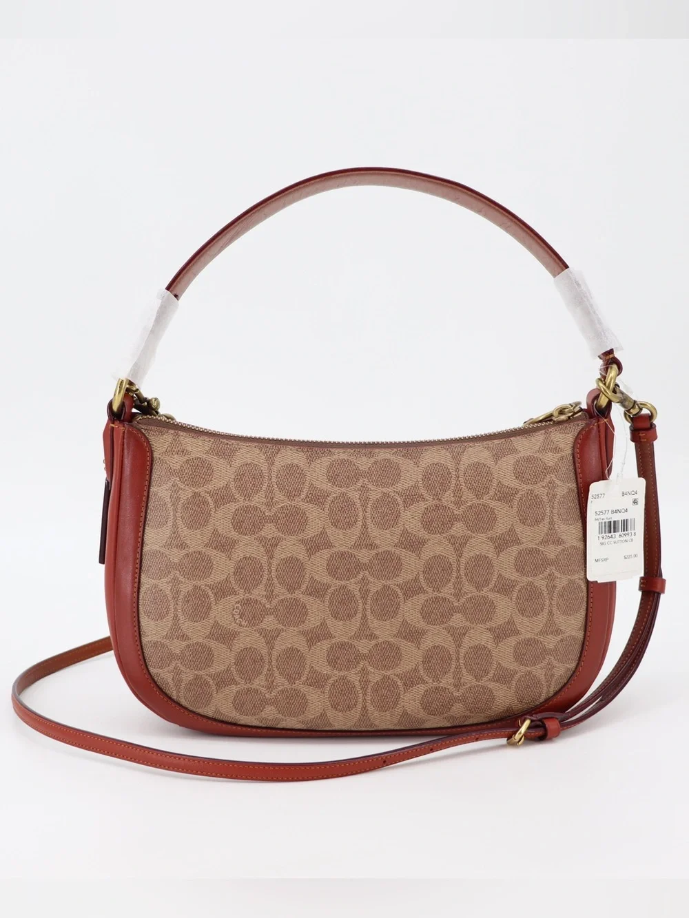New Coach Signature Sutton Crossbody Shoulder Bag Tan Rust Authentic